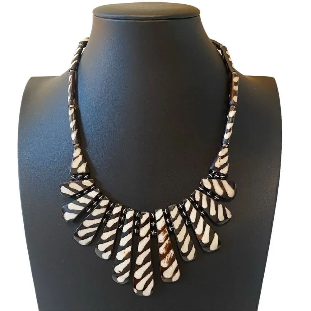 Bone & Ivory Tribal Looking Necklace from Uganda w/Unique & Beautiful Markings.